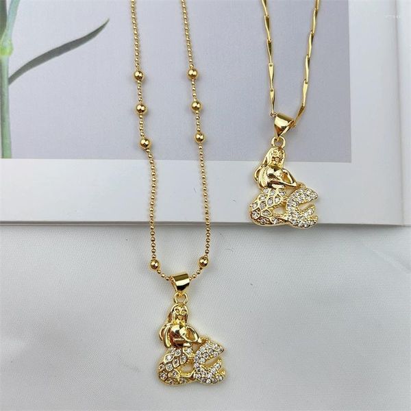 Ожерелья с подвесками, модное классическое золотого цвета, инкрустированное белое ожерелье в форме русалки, женские очаровательные универсальные ювелирные изделия