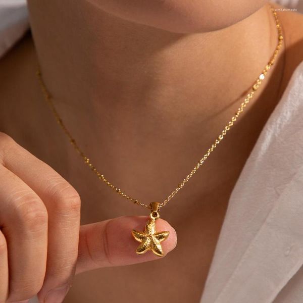 Collane con ciondolo Minar Lovely Girocollo in acciaio inossidabile placcato PVD in oro 18 carati Non ossidante Metallic Starfish Choker per gioielli da spiaggia da donna