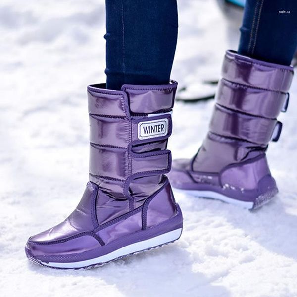 Botas 2023 À Prova D 'Água Neve Mulheres Sapatos Inverno Grosso Fur Feminino Hookloop Não-Slip Mid-Bezerro Senhoras Manter Quente