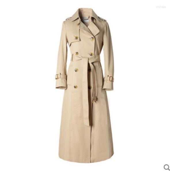 Damen-Trenchmäntel, Khaki, britischer Mantel, Herbst-Winter 2023, mittellang, schlank, zweireihig, große Jacke mit hohem Temperament