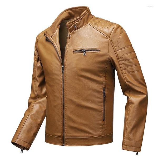 Jaquetas masculinas outono inverno grosso couro moda vintage legal bombardeiro jaqueta 2023 colarinho fino motocicleta outwear mens