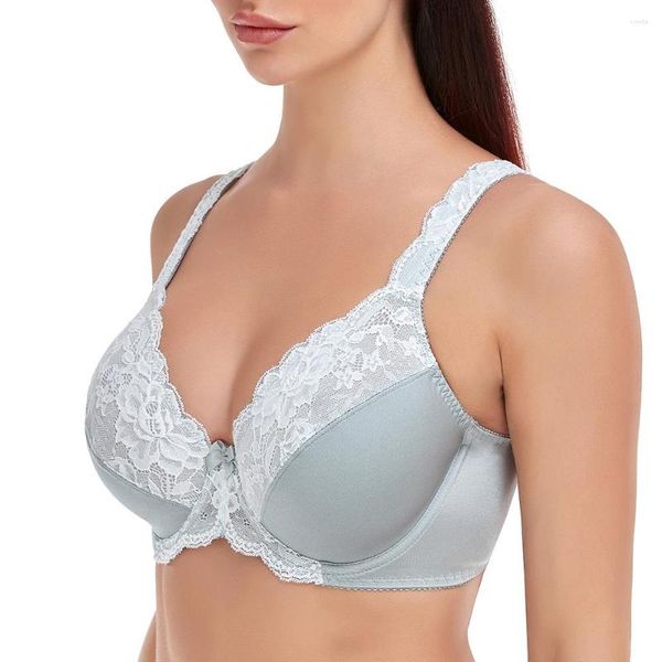 Sutiãs Mulheres Cobertura Completa Lace Bra Plus Size Lager Bosom Bordado Minimizador para Mulheres Finas Bralette Macio C D E F G H I J