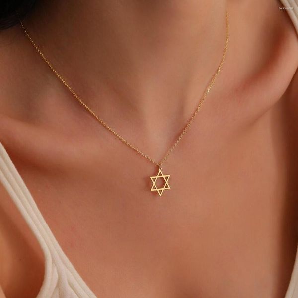 Kolye Kolye Moda Mogen Yıldızı David Kolye Kadınlar Paslanmaz Çelik Yahudi Sembolleri Erkek Dini Muska Takı