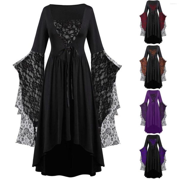 Abiti casual Gotico Halloween Donna Vintage Strega Vampiro Vestire Festa di Carnevale Manica a tromba Lunga Taglie forti