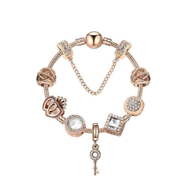 Original Pandoras 925 Silber Rose Gold Kristall Schloss Anhänger Armband DIY Perlen Charme Sicherheit Kette Armbänder Schmuck Urlaub Gift3224