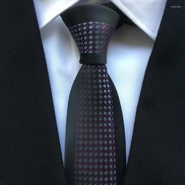 Papillon 2023 Designer da uomo di alta qualità Pannello Cravatta Bordo nero con griglie di diamanti viola Cravatte per la festa di nozze