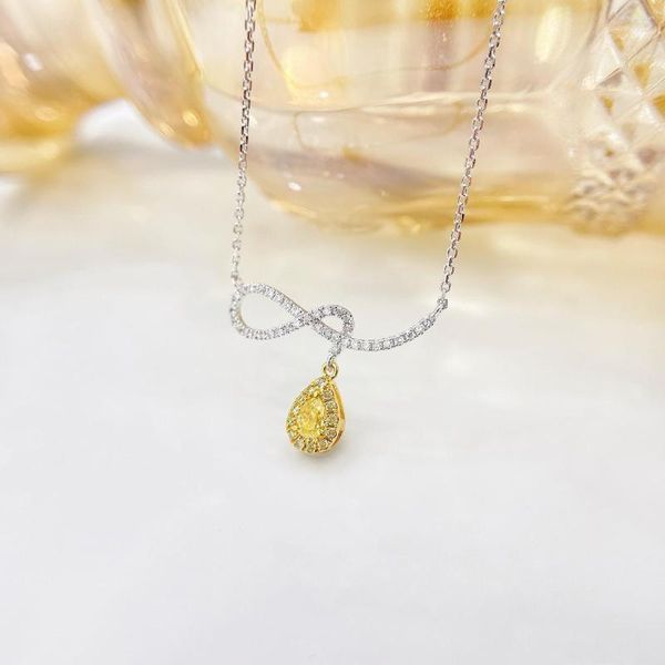 Catene YM2023 Gioielli in oro puro 18 carati Solido G18K Diamanti gialli naturali 0,15 ct Pendenti Collane con pietre preziose per le donne