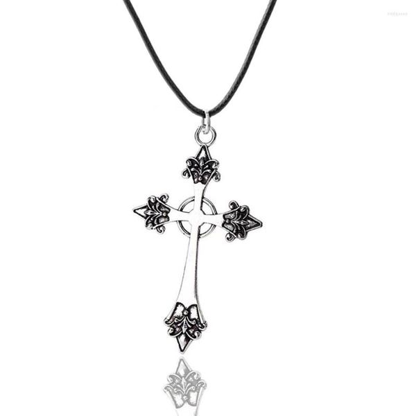 Ketten Gothic Boho Blumenmuster Christus Kreuz Halskette – Barocker großer Goth-Schmuck
