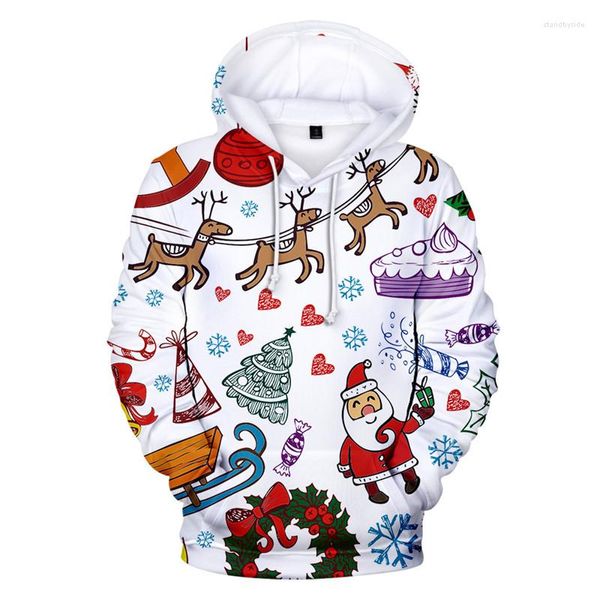 Felpe con cappuccio da uomo Felpa natalizia Unisex Uomo Donna Stampa 3D Babbo Natale Novità Pupazzo di neve Casual