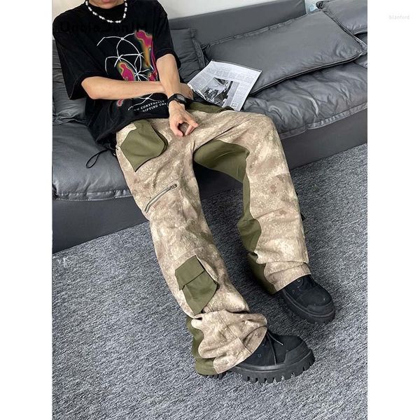 Herrenhose UncleDonJM Multi Pocket Color Matching Camouflage Color Block Tactical Streetwear Baggy