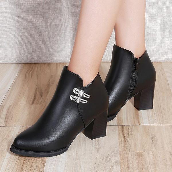 Botas zzpohe 2023 outono inverno mulheres sapatos moda mulher salto alto impermeável quente tornozelo senhoras sexy escritório couro