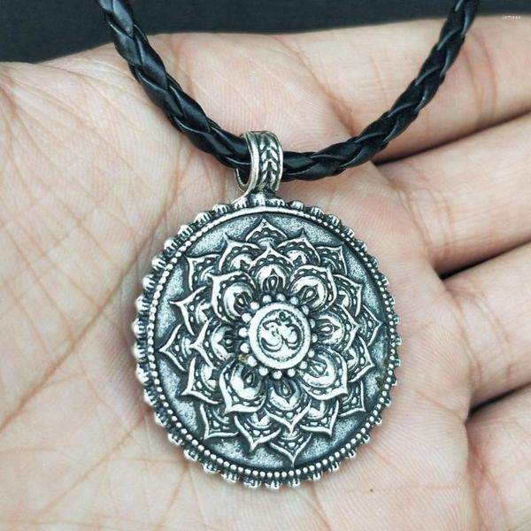 Anhänger Halsketten Wikinger Amulett Blume des Lebens Kuppel Heilige Geometrie Frauen Om Yoga Chakra Mandala Lotus Halskette Religiöser Halsschmuck