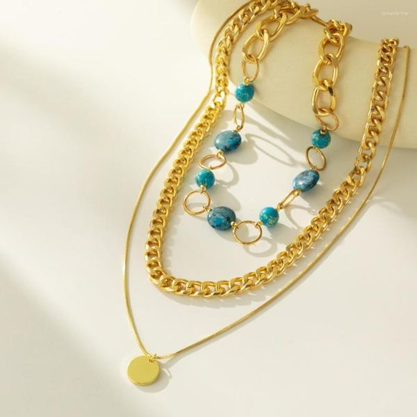 Anhänger Halsketten Naturstein Damen Halskette Europäische und amerikanische einfache passende mehrschichtige Schlüsselbeinkette