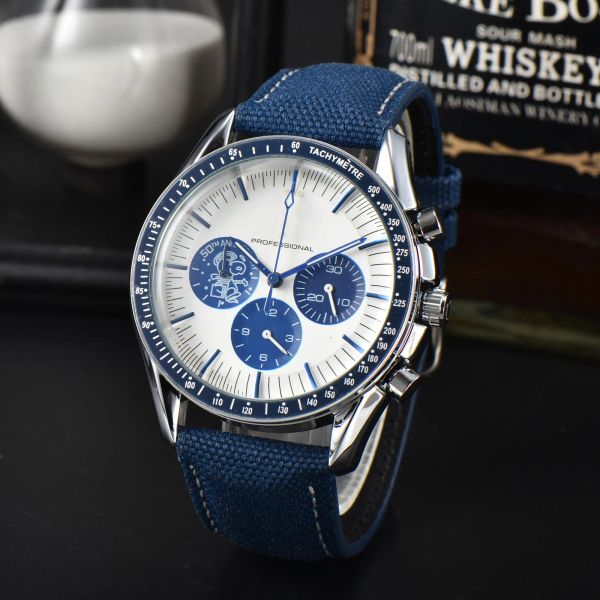 Orologio al quarzo con funzioni complete della serie Moonlight di lusso da uomo OMG, cronometraggio, corsa, moda, calendario casual, cinturino impermeabile