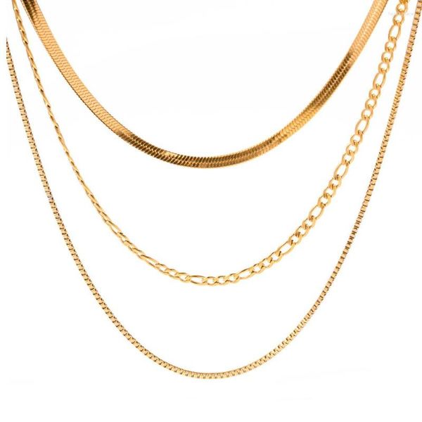 Цепочки ALLME Cool, 18-каратное золото, с PVD-покрытием, из нержавеющей стали, с защитой от потускнения, трехслойное лезвие, цепочка Фигаро, ожерелье для женщин и мужчин, унисекс