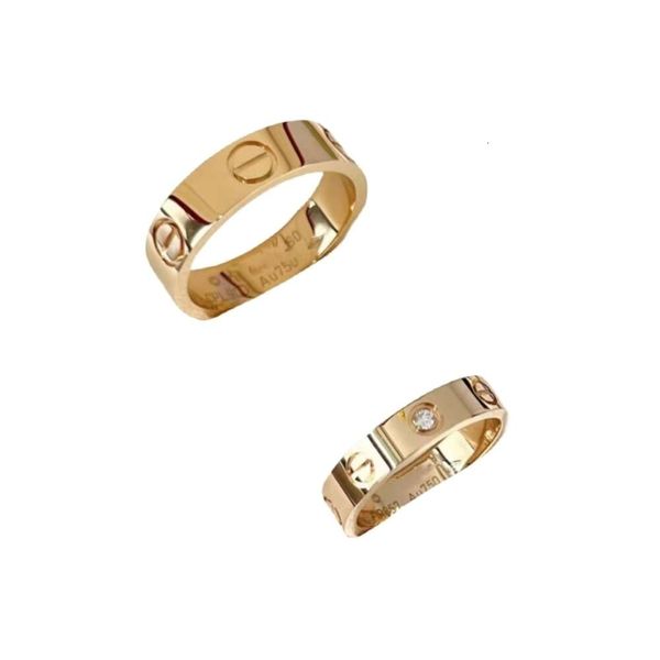 Carttiers-Ring, Designer-Schmuck, Damen-Liebesring in Originalqualität, 925er-Sterlingsilber, plattiert, 18 Karat Gold, Schraubenmuster, geschlitzt, breit und schmal, einzelner Diamant, drei