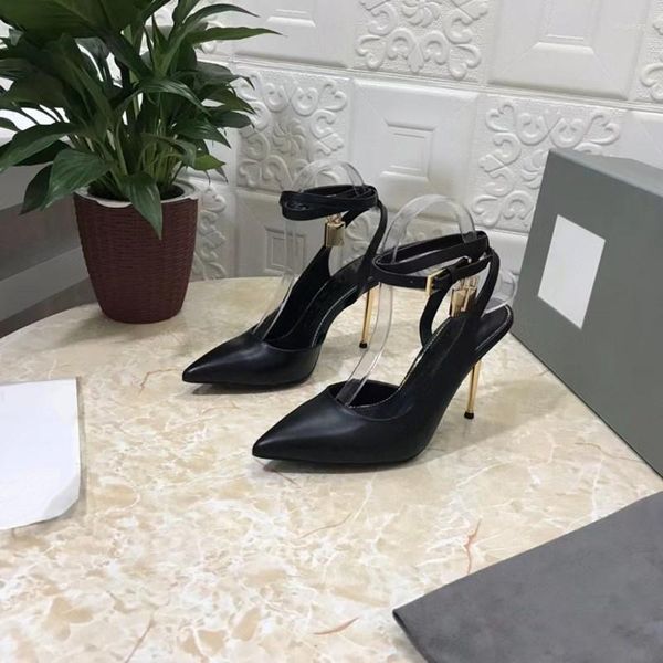 Scarpe eleganti Design con lucchetto dorato Donna Tacchi alti a spillo Décolleté Décolleté a punta Designer sexy per donna Cinturino alla caviglia