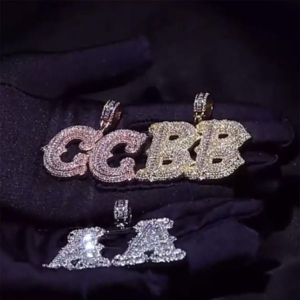 Collana con ciondolo con lettera personalizzata Spike Baguette, micro pavimentato con nome CZ, ciondoli di moda, gioielli Hiphop2827