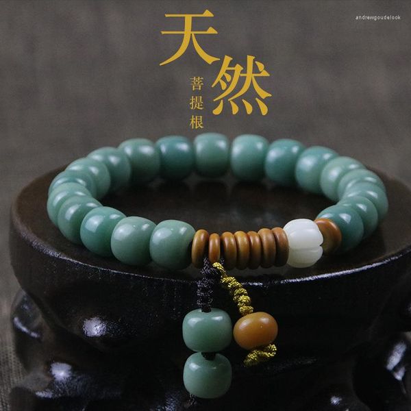 Charme Armbänder Natürliche Jade Grün Bodhi Wurzel Handstring Männliche Und Weibliche Weiße Yin Haut Zi Barrel Perlen Armband Buddha