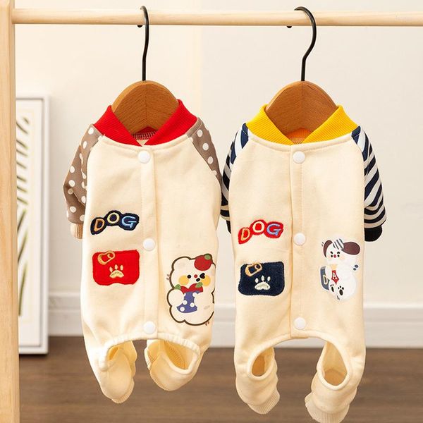 Vestuário para cães versão coreana de roupas bonito dos desenhos animados quatro patas suéter de retalhos inverno teddy macacões quentes suprimentos para animais de estimação