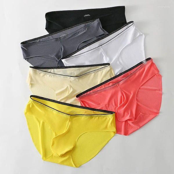 Cuecas de seda de gelo roupa interior masculina convexa bolsa calcinha secagem rápida respirável frutas cor divisão juventude grande lingerie confortável