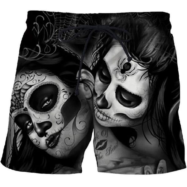 Pantaloncini da uomo Pantaloni 3D Horror Skull Stampa a cinque punti Casual Sport Surf Viaggio all'aperto Allentato 2021 Summer Beach239S