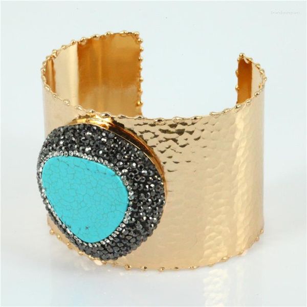 Halskette Ohrringe Set 2023 Herz rund blau Tuquoises Stein Charms in reiner Goldfarbe Rahmen Unisex offener Ring Luxusschmuck