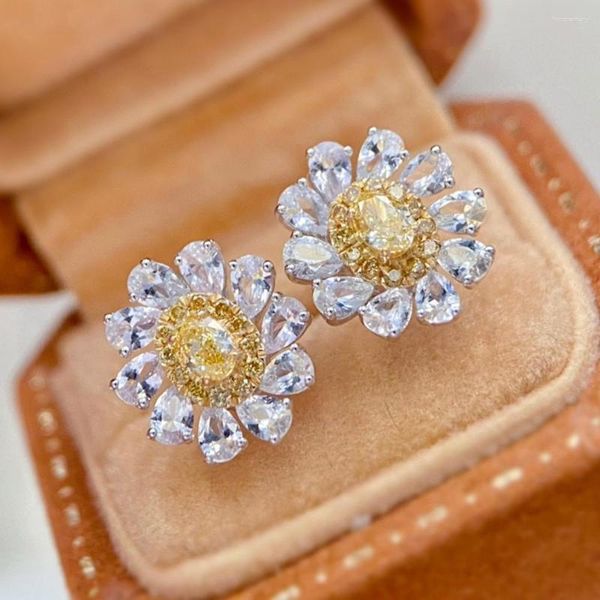 Orecchini a lobo UNICE Vero oro bianco massiccio 18 carati AU750 Gioielli Diamanti gialli naturali Zaffiro Girasole Regalo donna