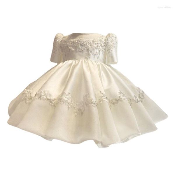 Vestidos de menina primavera verão 2023 francês crianças vestido bordado menina manga bolha princesa boutique eid