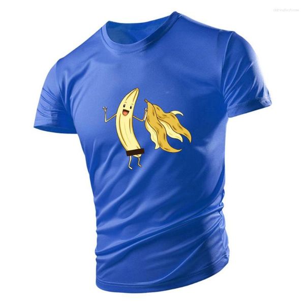 Regatas masculinas verão casual esportes adulto tripulação-pescoço camiseta criativo banana gráfico 2d impressão solta respirável secagem rápida manga curta