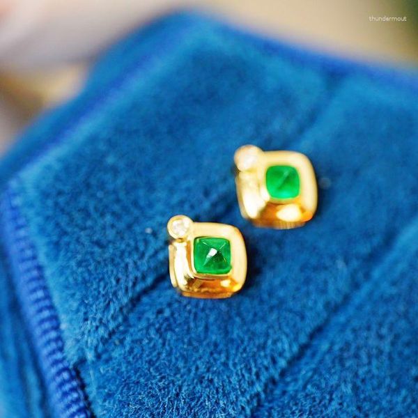 Brincos JHY Sólidos 18k Ouro Natureza 0.37ct 4mm Verde Esmeralda e Diamantes Para Mulheres Jóias Finas Presentes de Aniversário