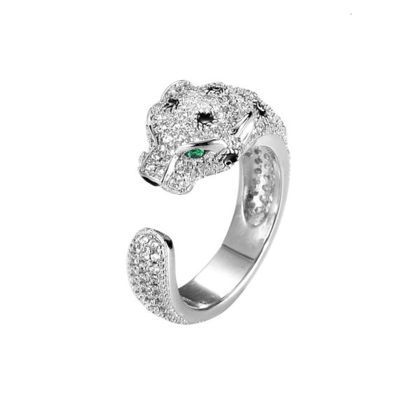 Carttiers Ring Tasarımcı Takı Kadınlar Orijinal Kalite Elmas 925 STERLING Gümüş Yüzük Leopar Yazı ile Açılış Halkası ile Kakılış