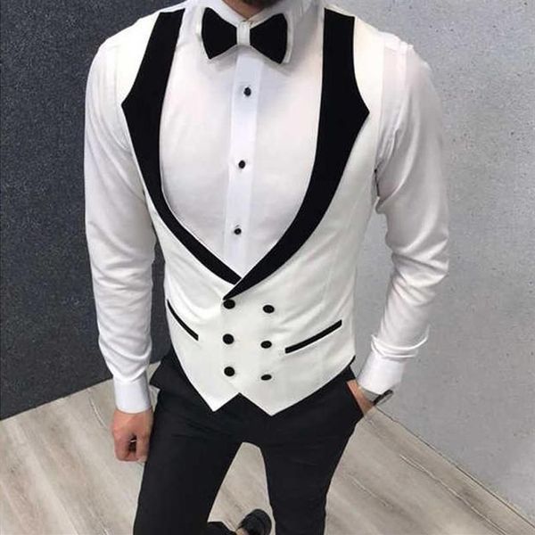 Coletes masculinos Slim Fit Homens Colete com Double Breasted Branco e Preto Uma Peça Personalizado Homem Colete para Casamento Formal Groomsme268U