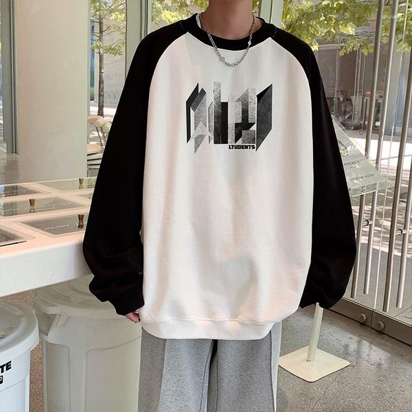 Herren Hoodies Harajuku Übergroße Pullover Patchwork Pullover Baggy Street Punk Gedruckt Koreanische College Stil Tops Mann Sweatshirts T-shirt
