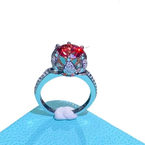 Carttiers anel designer jóias feminino qualidade original pombo sangue vermelho flor bud moissanite anel cor moissanite broca caneta
