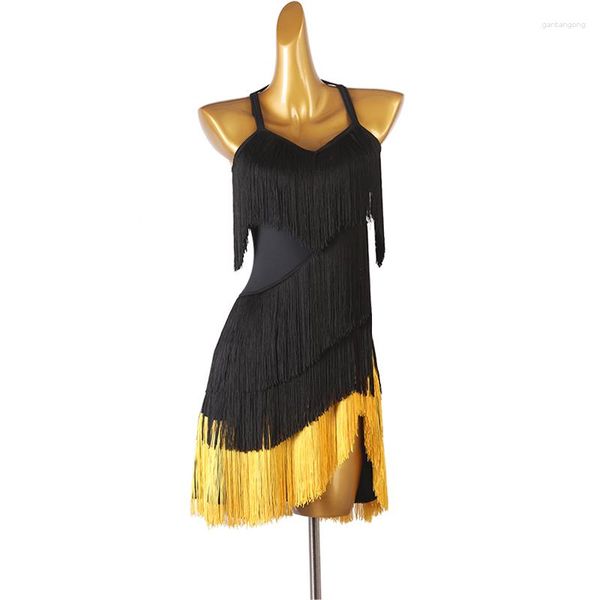 Bühnenkleidung Frauen Latin Dance Rock Design Rumba Samba Spiel Kleid Erwachsene ärmellose Quaste Wettbewerb Tanzkleider