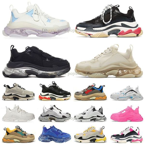 balencaigalies Triple S Homens Mulheres Velho Pai Sapatos Casuais Clear Sole Bubble Crystal Bottom Mens Sneaker Preto Vermelho Neon Verde Laranja Roxo Vintage Bege Vovô Trainer