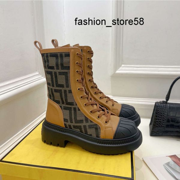 5A sapatos casuais Botas de motociclista de couro preto bege Mulheres Bota de combate Botas Martin com atacadores e zíper lateral Tecido Marrom Cinza Jacquard Motif Botas da moda