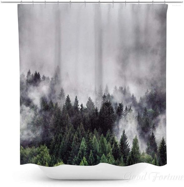 Duschvorhänge Coxila Wald Landschaft Vorhang Natur Smokey Green Pine Tree Woodland Scenery Wasserdicht