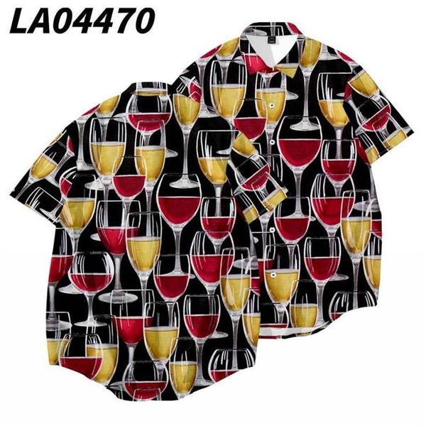 Camisas casuais masculinas garrafa de vinho copo de vinho impresso homens vintage solto praia camisa verão havaiano manga curta oversize 6xl285q