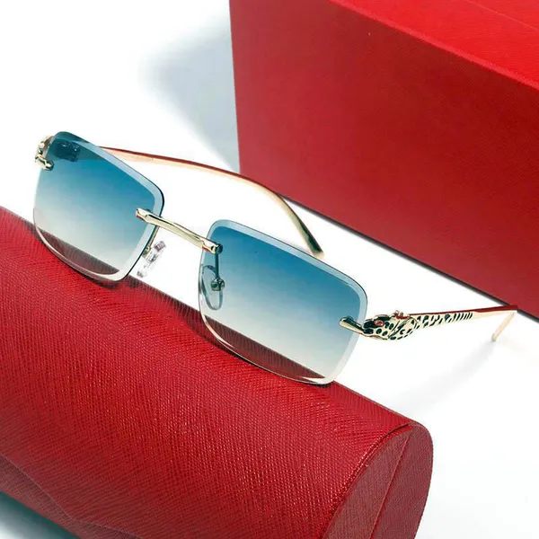 Óculos de sol para mulheres designer para mulheres vintage mens carti óculos pantera ouro prata metal pernas sem aro óculos de sol mens viagem tour óculos lunettes lunette