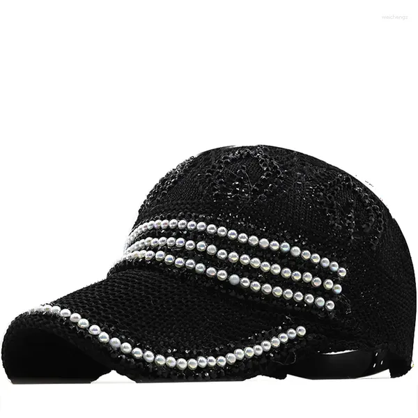 Berretto da baseball da donna Cappello da baseball con strass lucido Berretto a rete lavorato a maglia Decorazione di cristallo femminile Bling Moda Ragazze Sole traspirante