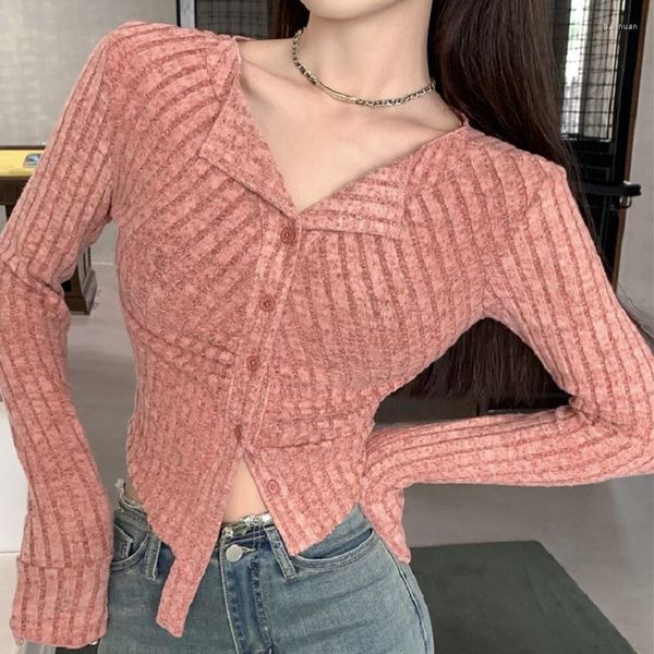 Damenpullover CHIC Koreanische Mode Gestrickte Tragen Frauen Cargigan Pullover Sexy Mädchen Schlank Unregelmäßige Designer Oberbekleidung Lange Ärmel Top