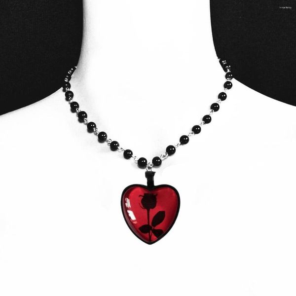 Anhänger Halsketten Gothic Punk Große Rote Rose Herz Halskette Vintage 80er Jahre Ästhetische Liebe Inspiriert Halsband Für Freundin Paar Geburtstagsgeschenk