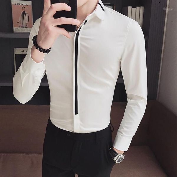 Camisa masculina de manga longa fino ajuste retalhos camisas de vestido dos homens camisas formais projetos camisa social masculina camisa de negócios1270c