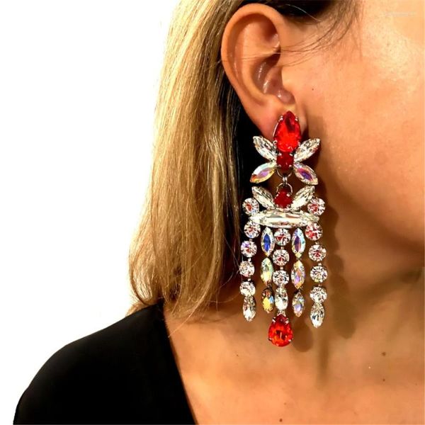 Stud Küpe Boho Rhinestone Geometrik Uzun Püskül Kolye Damla Düğün Takı Kadınlar İçin Lüks Kristal Gelin Sarkla