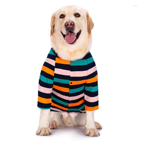 Vestuário para cães Roupas para animais de estimação Primavera e verão Golden Retriever Labrador Médio Grande Fivela Listrada Traje de Casaco de Duas Pernas