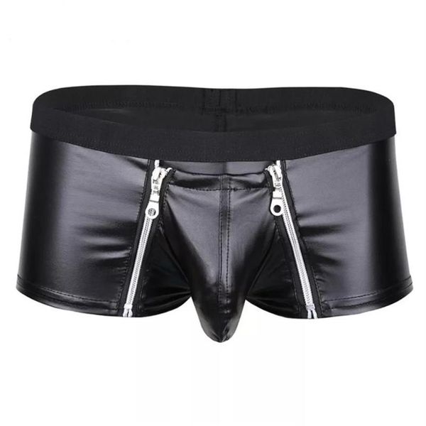 Cuecas masculinas sexy lingerie de couro aberto virilha calças curtas para sexo bulge bolsa sexi macio látex fetiche boxer crotchless underwea286p