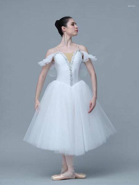 Stage Wear Mulheres e Crianças Ballet Desempenho Vestido Adulto Dança Branco Profissional Fio Longo Saia Fofa