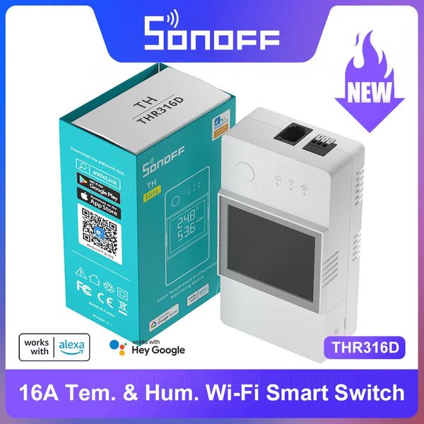 Усилители SONOFF TH Elite THR316D 16A Wi-Fi Smart Switch Датчик температуры и влажности в реальном времени ЖК-мониторинг работает с Alexa IFTTT 231007